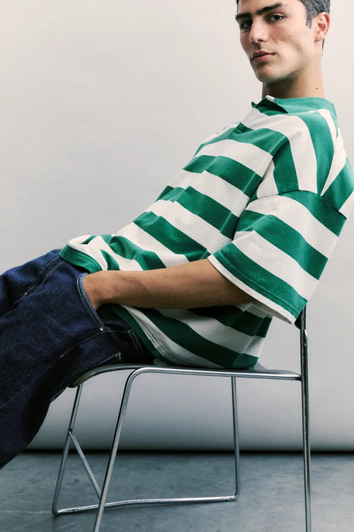 Boxy fit striped polo shirt