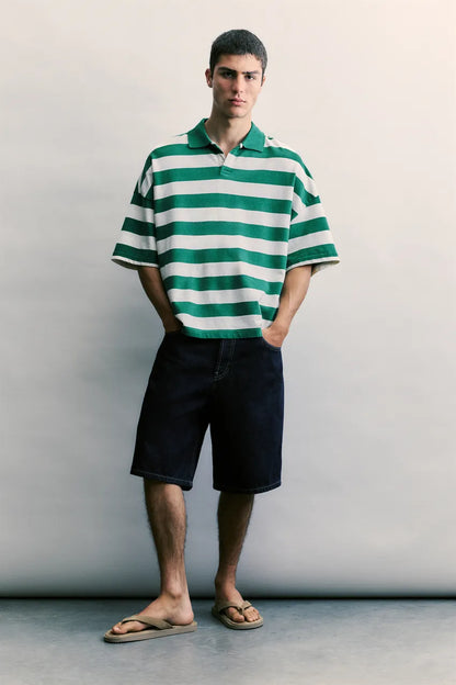 Boxy fit striped polo shirt