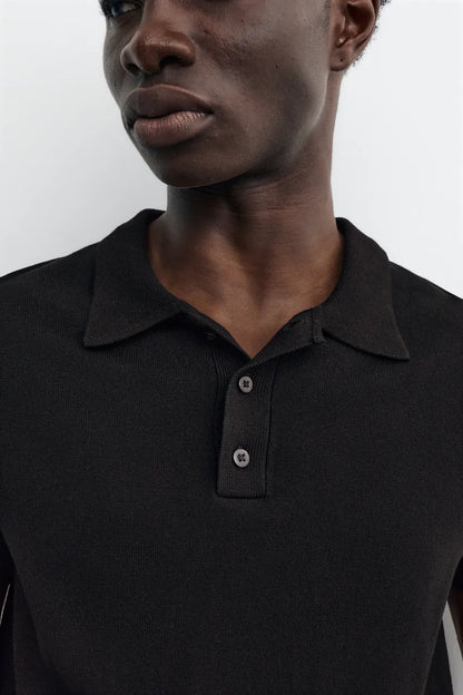 Short sleeve knit polo shirt
