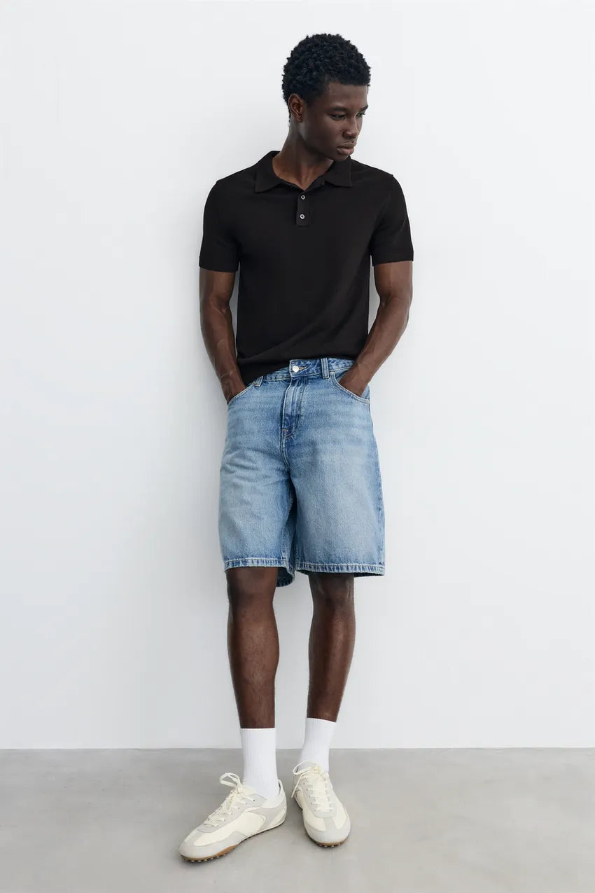 Short sleeve knit polo shirt