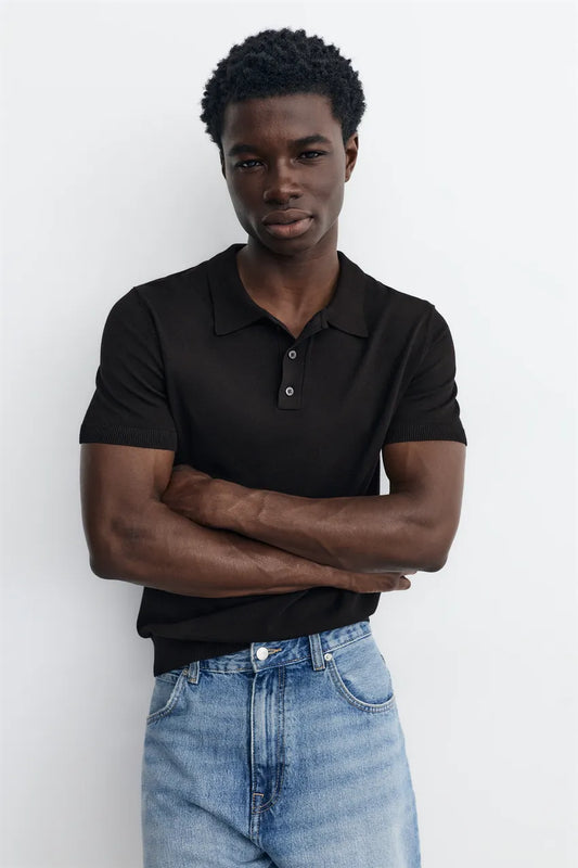 Short sleeve knit polo shirt
