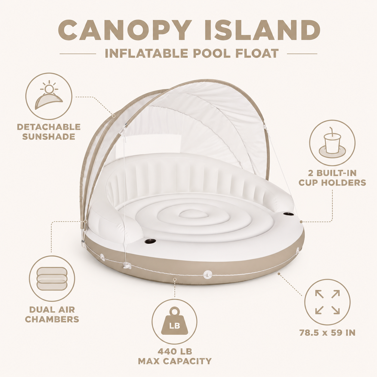 Canopy Island Inflatable Pool Float With Sunshade
