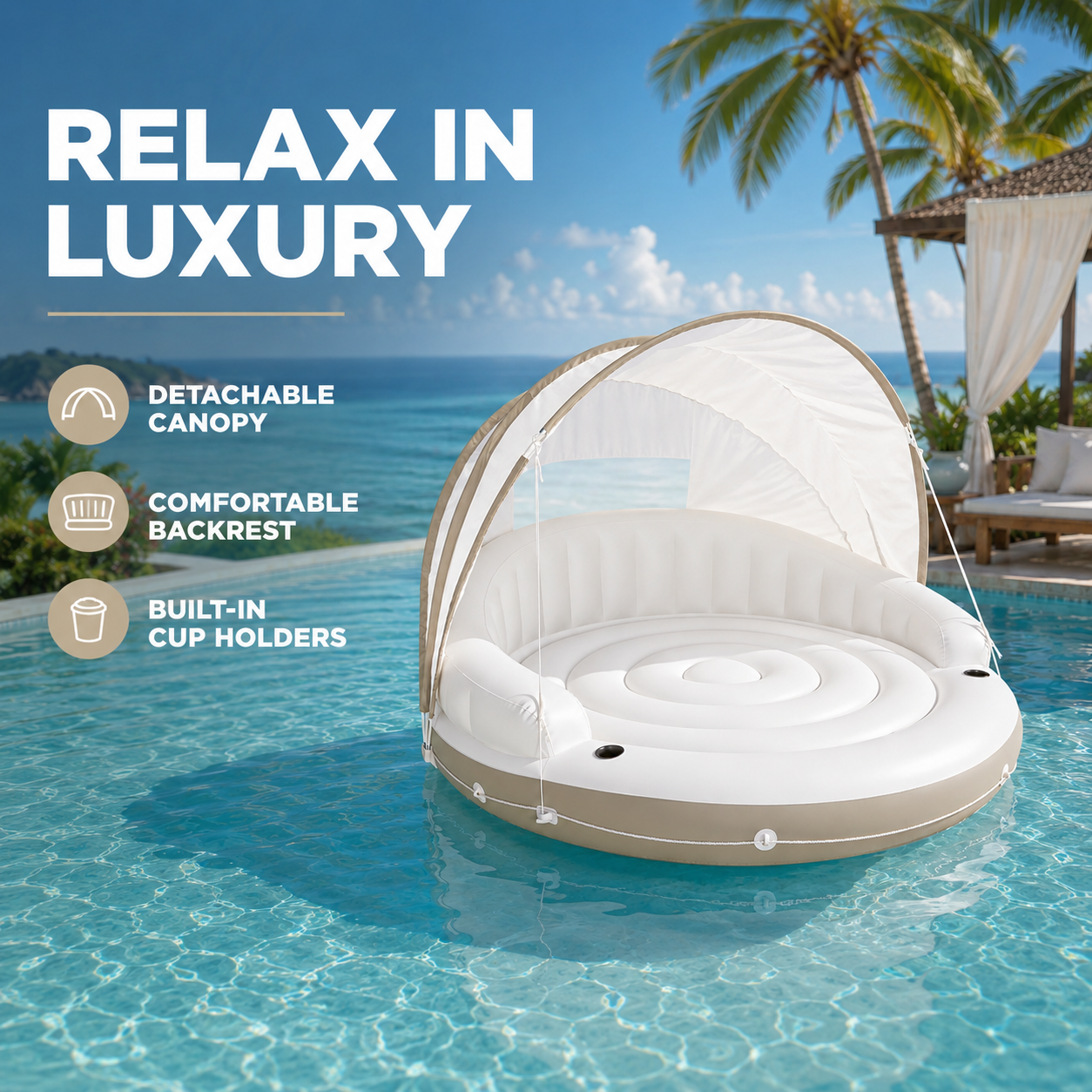 Canopy Island Inflatable Pool Float With Sunshade