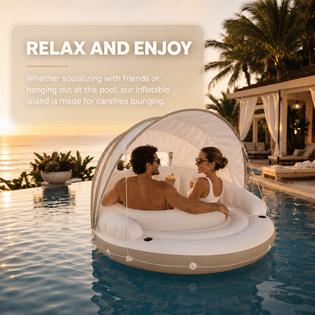 Canopy Island Inflatable Pool Float With Sunshade