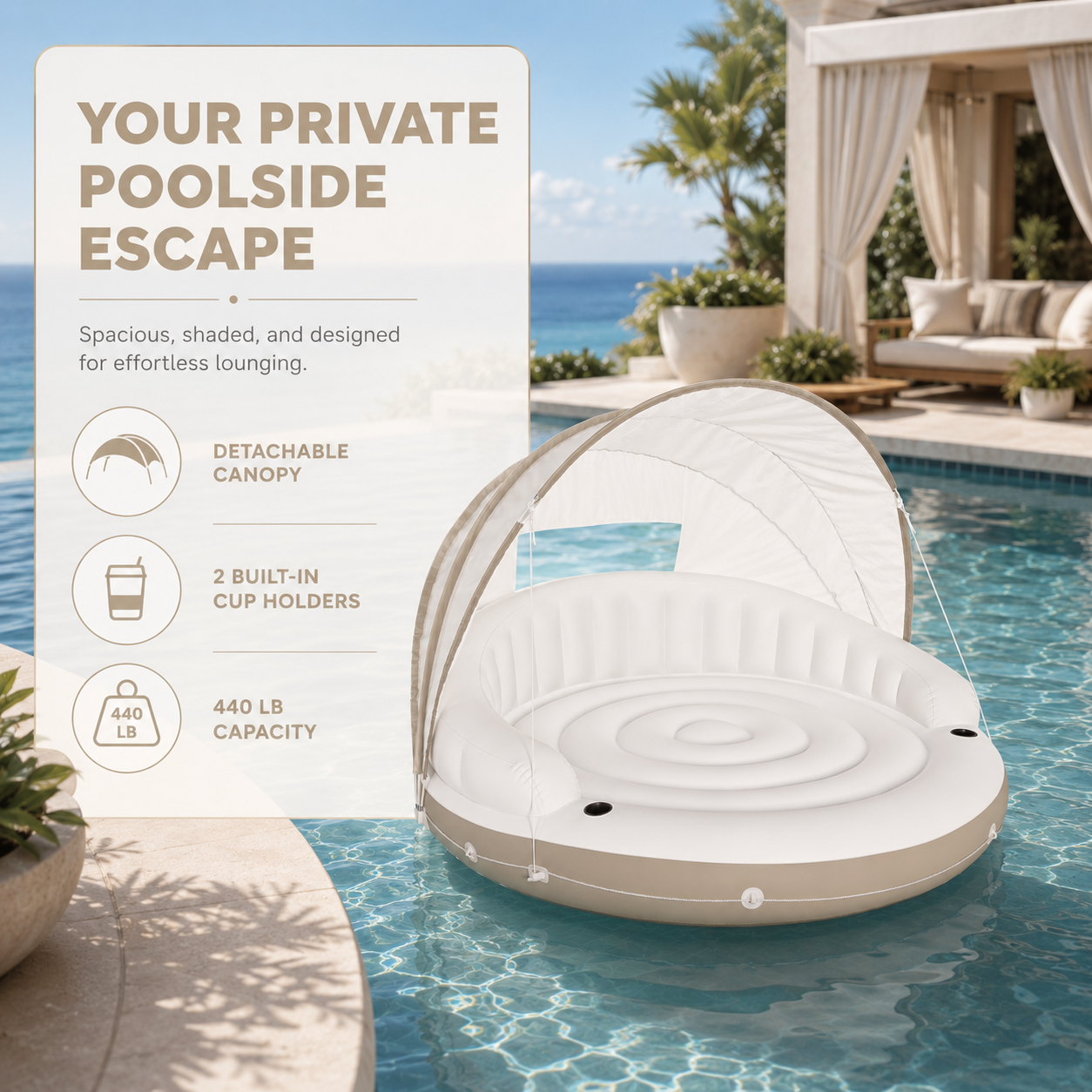 Canopy Island Inflatable Pool Float With Sunshade